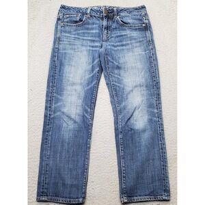 American Eagle Jeans Womens 2 Blue Denim Stretch Boy Fit Whiskered Straight‎ Leg